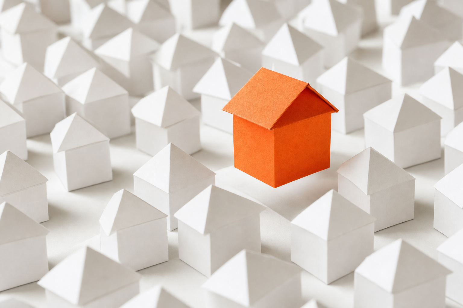 One bright orange house standing out in a grid of plain white houses: the local business found first in its own suburb.